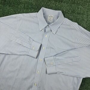 Brooks Brothers Regent Dress Shirt Mens 17-33 Blue White Stripe Non-Iron Cotton